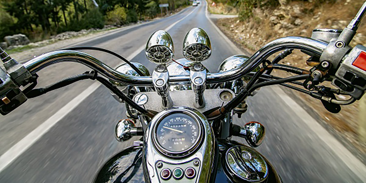 First-person view of motorcycle handlebars